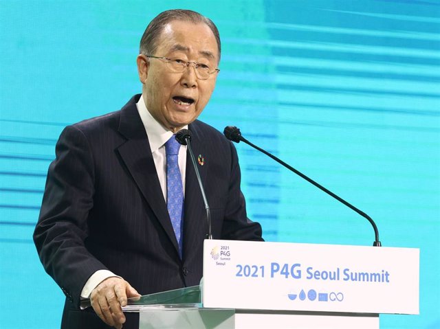 Archivo - 24 May 2021, South Korea, Seoul: Ban Ki-moon, President of the Global Green Growth Institute (GGGI), speaks at the opening ceremony of the Green Future Week, ahead of the Partnering for Green Growth and the Global Goals 2030 (P4G) Seoul Summit