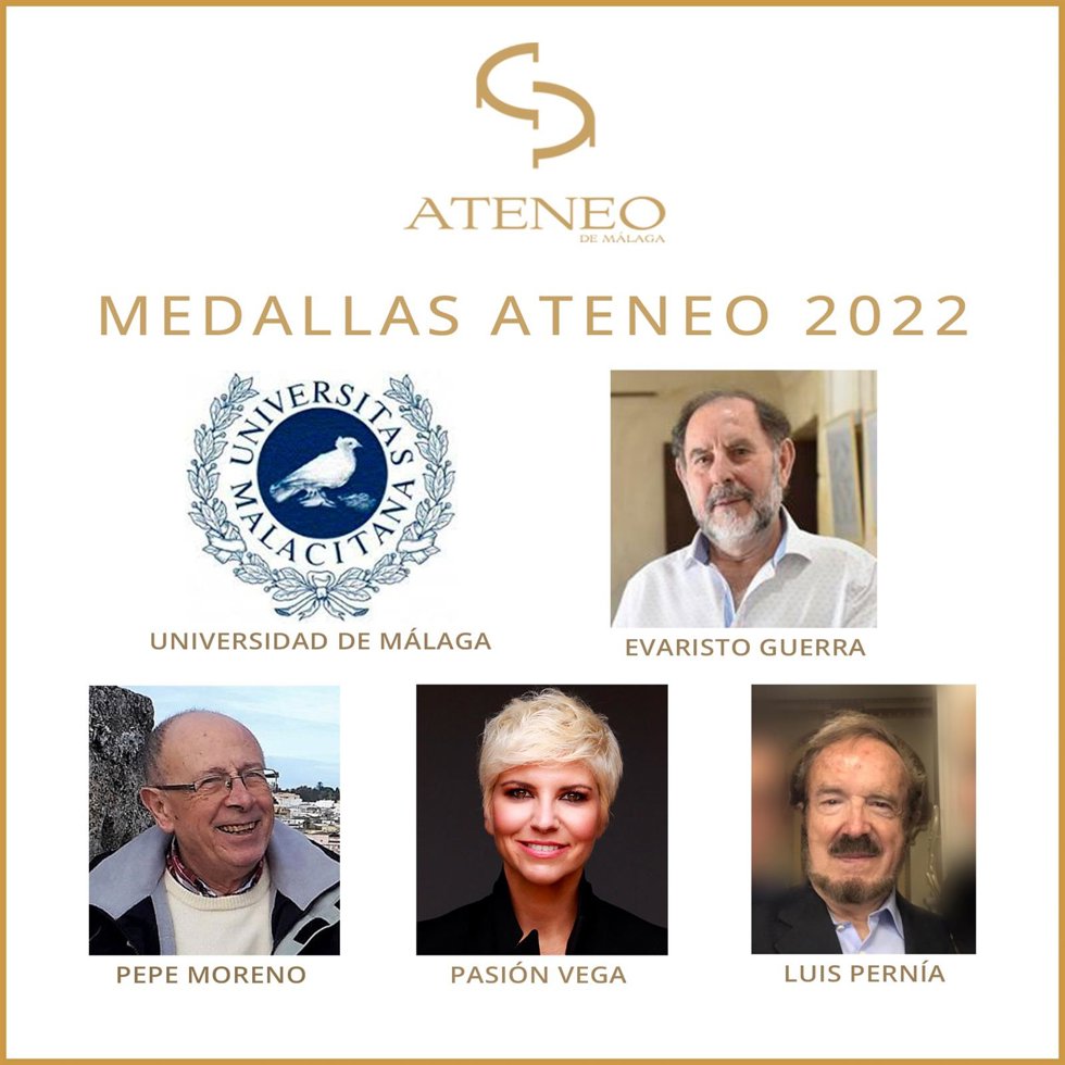 Imagen de los galardonados con las Medallas 2022 que otorgará el Ateneo de Málaga el próximo 25 de junio