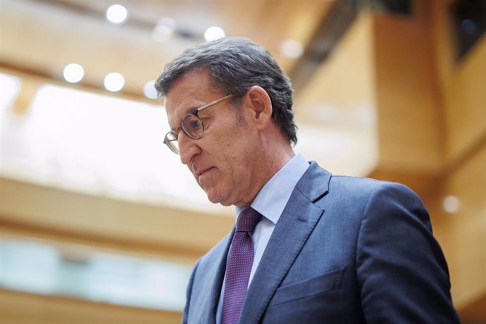 El líder del PP, Alberto Núñez Feijóo, durante una sesión plenaria, en el Senado, a 21 de junio de 2022, en Madrid (España). Esta es la última sesión de control al Gobierno antes del parón estival. 