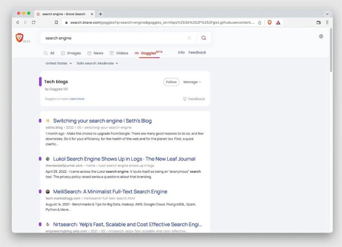 Captura de los Goggles de Brave Search