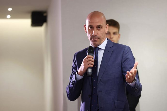 Luis Rubiales, President of RFEF, attends during the Desayunos Deportivos Europa Press on June 15, 2022, in Madrid Spain.