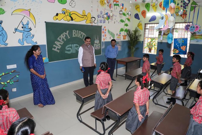 Gautam Adani interacting with Adani Vidhya Mandir Students