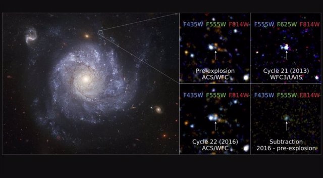 Izquierda: Imagen en color de Galaxy NGC 1309 antes de Supernova 2012Z. Derecha: evolución en las observaciones posteriores