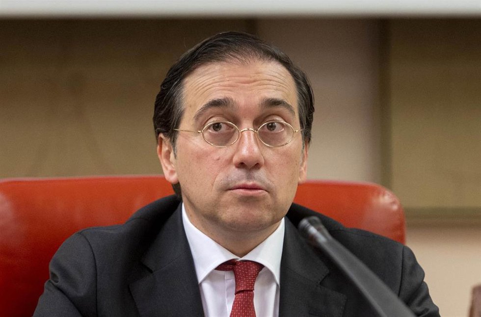 El ministro de Asuntos Exteriores, Unión Europea y Cooperación, José Manuel Albares, durante el acto España, la UE y la OTAN ante la guerra de Ucrania y otros desafíos mundiales, en el Congreso de los Diputados.