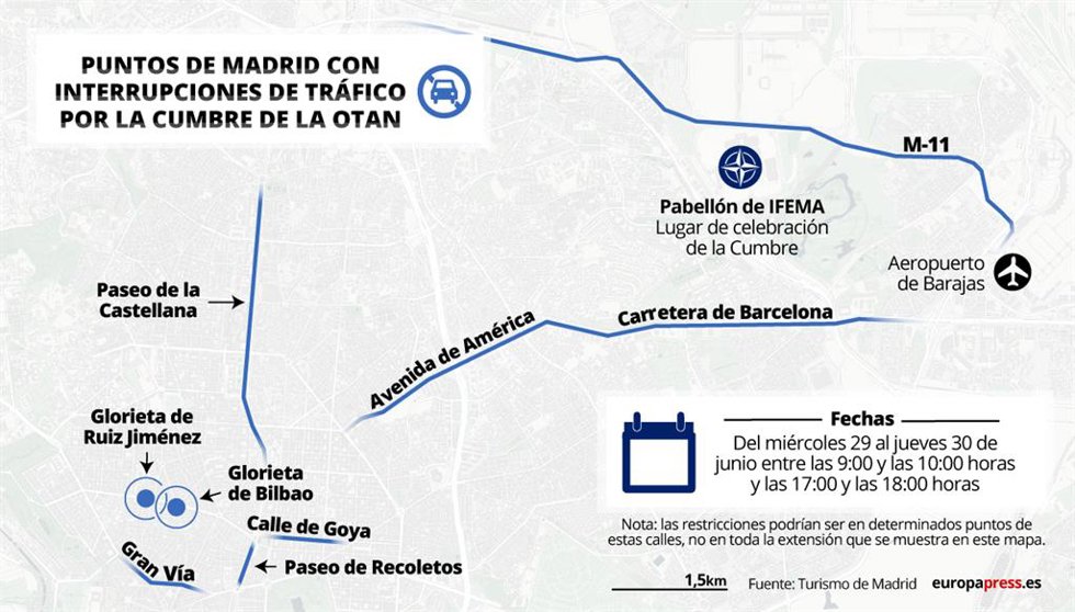 Puntos de Madrid con interrupciones de tráfico por la Cumbre de la OTAN