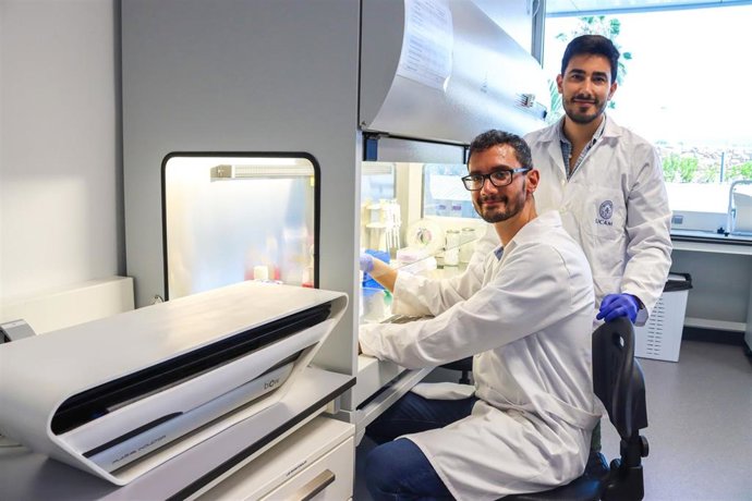 Los doctores Rubén Rabadán y Rubén Zapata trabajan sobre regeneración celular, tras instalar en el UCAM HiTech, la Unidad de Regeneración Celular Biow.