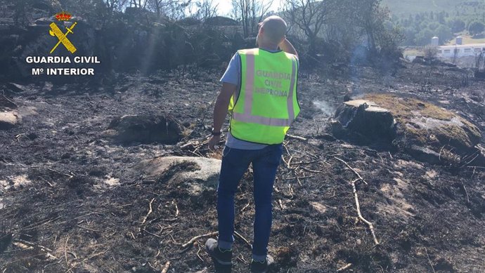 Archivo - Un agente del Seprona de la Guardia Civil tras un incendio (archivo).