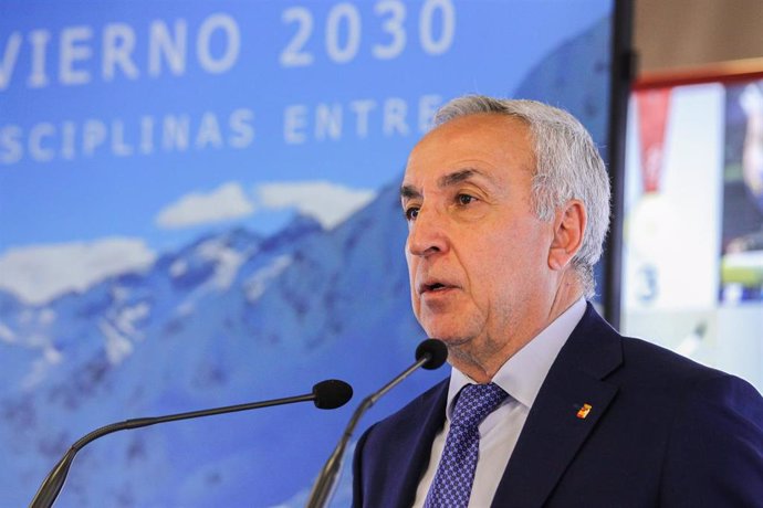 El presidente del COE, Alejandro Blanco, en la rueda de prensa en la que anunció que el COE no presentaría ninguna candidatura española a los Juegos de invierno de 2030.