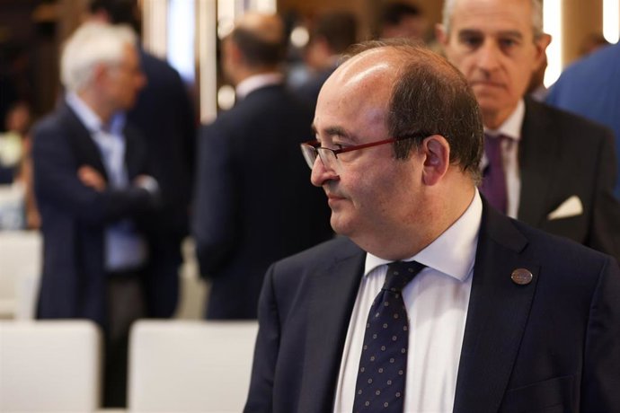 El ministro de Cultura y Deporte, Miquel Iceta, en un desayuno deportivo de Europa Press, en el Auditorio Meeting Place, a 23 de junio de 2022, en Madrid (España).