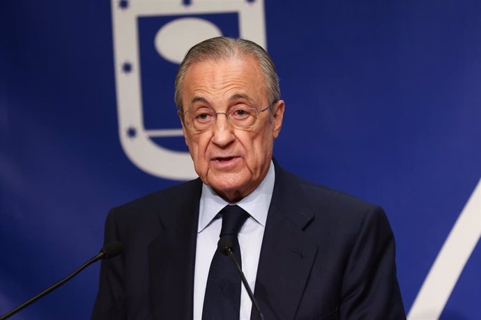 Florentino Perez, President of Real Madrid, attends during the reception ceremony for Real Madrid Baloncesto at the Madrid City Hall as champions of the ACB Endesa League at Palacio Cibeles on June 20, 2022, in Madrid, Spain.