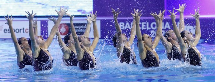 Archivo - Equipo español en la preliminar de Equipo Libre del Mundial de Budapest 2022.