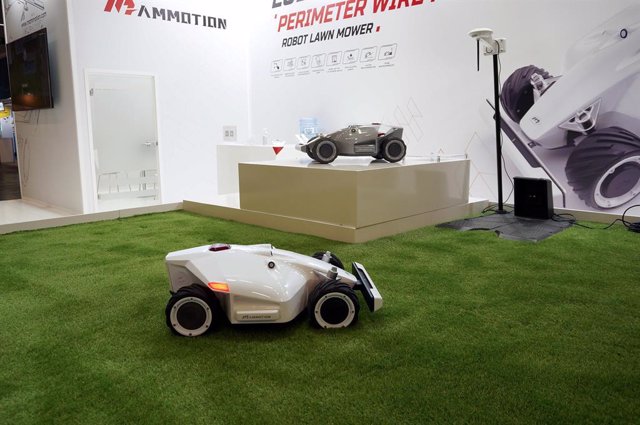 Mammotion’s LUBA robotic lawn mower on display at its booth during spoga+gafa