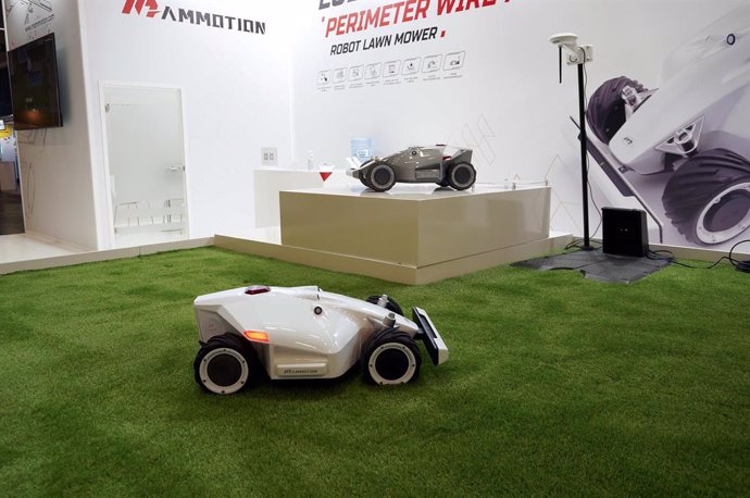 Mammotions LUBA robotic lawn mower on display at its booth during spoga+gafa