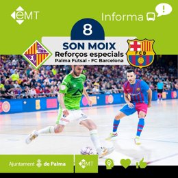 La EMT Palma planifica refuerzos especiales de la L8 para este sábado por la tarde con motivo de la final del Palma Futsal.
