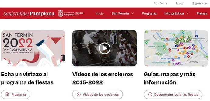 La página web oficial de las fiestas de San Fermín