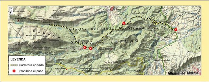 Cortan varios accesos en el Parque regional de sierra Espuña (Murcia) hasta este sábado por tránsito de camiones