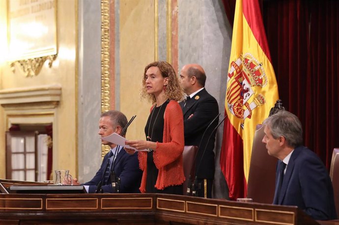 La presidenta del Congreso, Meritxell Batet, intrviniendo en el homenaje a las víctimas del terrorismo 