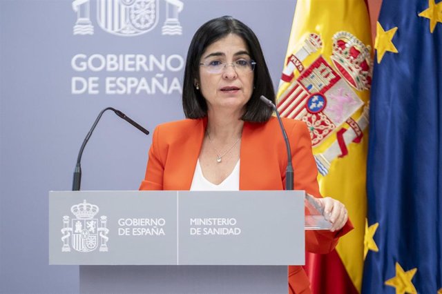 La ministra de Sanidad, Carolina Darias, interviene durante el acto conmemorativo '1 año de la Ley de la Eutanasia', en la sede del Ministerio, a 24 de junio de 2022, en Madrid (España). El acto se celebra con motivo del primer aniversario de la entrada