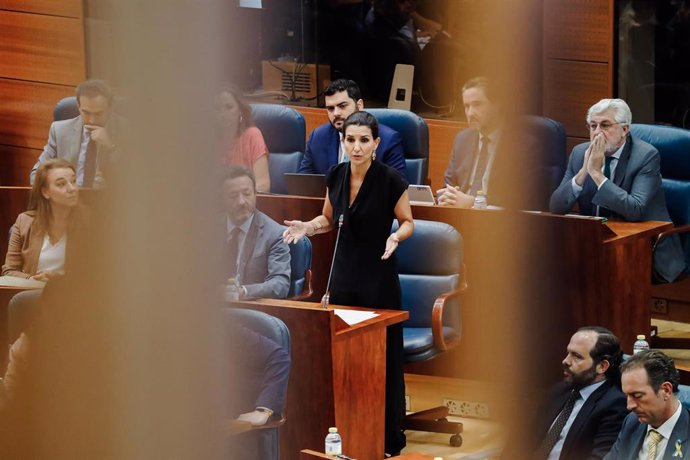 La portavoz de Vox en la Asamblea de Madrid, Rocío Monasterio, interviene durante una sesión plenaria, en la Asamblea de Madrid, a 23 de junio de 2022, en Madrid (España). El tema central de este pleno es la explicación de la presidenta de la Comunidad 