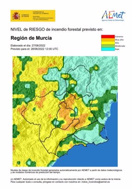 Mapa de riesgo forestal de la Región de Murcia