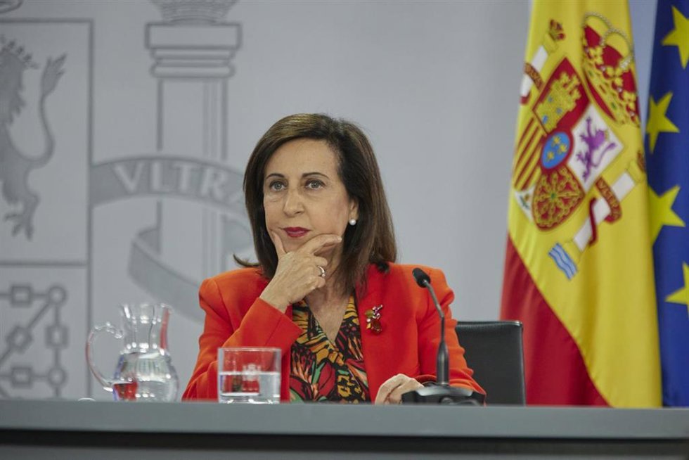 La ministra de Defensa, Margarita Robles, comparece en una rueda de prensa conjunta sobre la próxima cumbre de la OTAN, en el Palacio de La Moncloa, a 22 de junio de 2022, en Madrid (España).