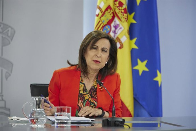 La ministra de Defensa, Margarita Robles, comparece en una rueda de prensa conjunta sobre la próxima cumbre de la OTAN, en el Palacio de La Moncloa, a 22 de junio de 2022, en Madrid (España)