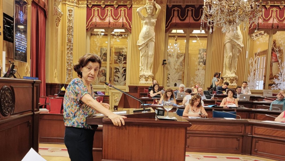 La consellera de Asuntos Sociales y Deportes, Fina Santiago, durante el debate de la Ley de Juventud en el Parlament.