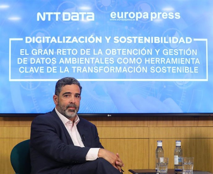 El socio de green deal e ingeniería sostenible de NTT DATA,  Alonso Domínguez, interviene en un encuentro digital de Europa Press, en el Meeting Place Castellana, a 28 de junio de 2022, en Madrid (España). Durante la jornada, bajo el título 'Digitalizac