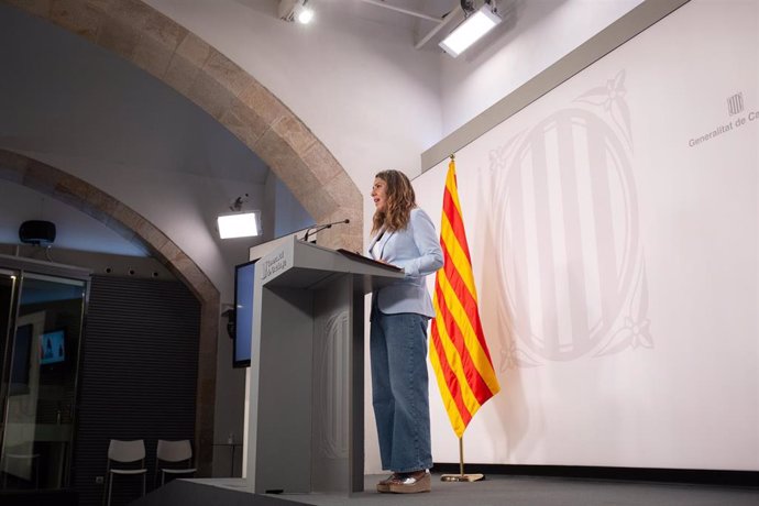 La portavoz del Govern, Patrícia Plaja, en la rueda de prensa posterior al Consell Executiu.