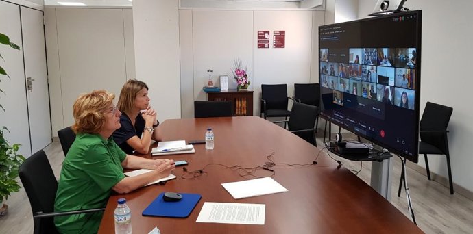 La consejera de Ciudadanía y Derechos Sociales, María Victoria Broto, en videoconferencia, en el Territorial de Servicios Sociales y del Sistema para la Autonomía y Atención a la Dependencia