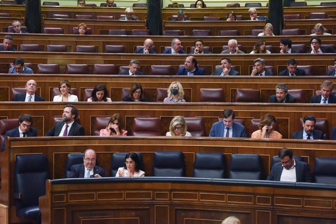 Asistentes a una sesión plenaria, en el Congreso de los Diputados, a 29 de junio de 2022, en Madrid (España). El pleno gira en torno a la celebración de la Cumbre de la OTAN que comienza hoy en Madrid y termina mañana,30 de junio. Asimismo, durante la s