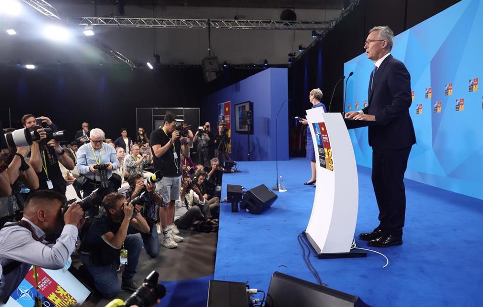 El secretario general de la OTAN, Jens Stoltenberg, comparece durante la primera jornada de la Cumbre de la OTAN