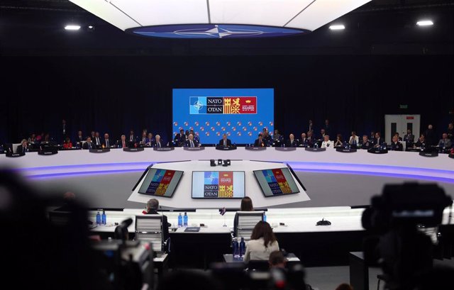 Vista general de la reunión del Consejo del Atlántico Norte a nivel de Jefes de Estado y de Gobierno, durante la primera jornada de la Cumbre de la OTAN 2022 en el Recinto Ferial IFEMA MADRID, a 29 de junio de 2022, en Madrid (España).