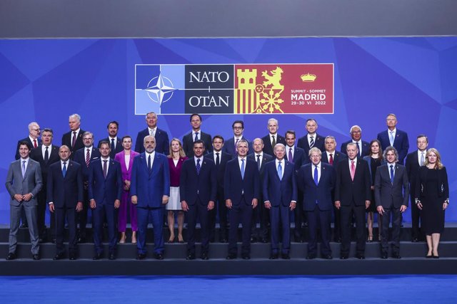 June 29, 2022, Madrid, Spain: U.S. President JOE BIDEN, British Prime Minister BORIS JOHNSON and other Heads of State and Government pose for the official family photo during the NATO Summit at the IFEMA congress centre in Madrid, Spain.