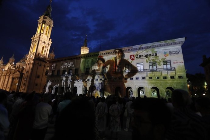 Archivo - Imaagen del videomapping "Goya, el trazo maestro" de las I Fiestas Goyescas