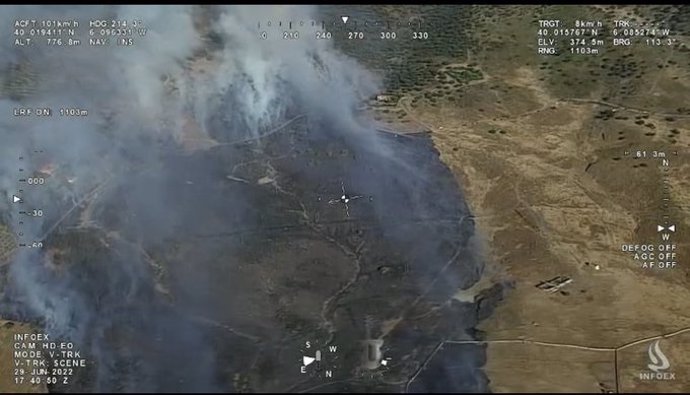 Imagen del perímetro del incendio de Plasencia tomado desde un helicópetero del Infoex.