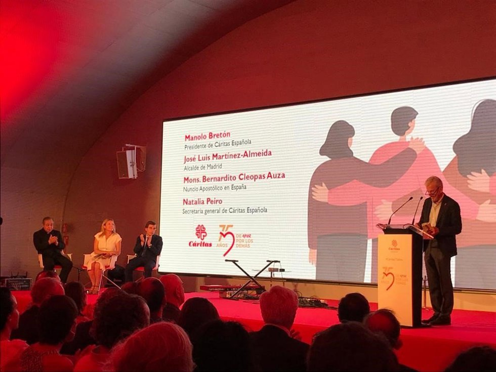 Acto de celebración por el 75 aniversario de Cáritas Española, en el Matadero de Madrid.
