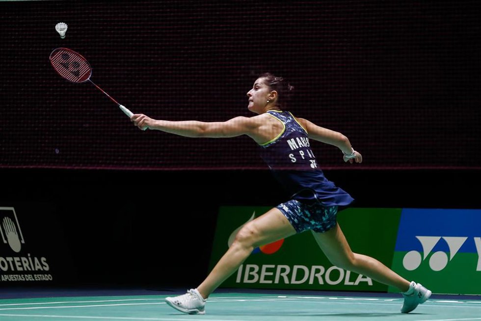 Archivo - Carolina Marín durante un partido en el Europeo de Bádminton de Madrid
