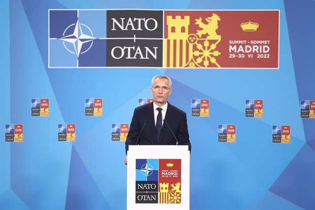 El secretario General de la OTAN, Jens Stoltenberg, interviene en una rueda de prensa en la segunda y última jornada de la Cumbre de la OTAN 2022 en el Recinto Ferial IFEMA MADRID, a 30 de junio de 2022, en Madrid (España). La Cumbre de la OTAN 2022 comen