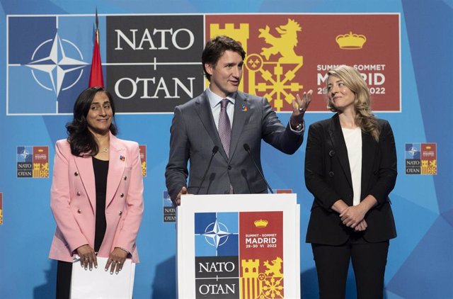 El primer ministro de Canadá, Justin Trudeau, interviene en una rueda de prensa en la segunda y última jornada de la Cumbre de la OTAN 2022 en el Recinto Ferial IFEMA MADRID, a 30 de junio de 2022, en Madrid (España).