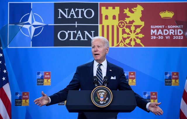 30 June 2022, Spain, Madrid: US President Joe Biden speaks at a press conference at the end of the NATO summit. Photo: Bernd von Jutrczenka/dpa