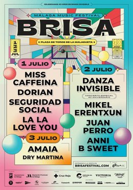 Cartel de la segunda edición del Brisa Festival de Málaga, arrancará de la mano de La La Love You, Seguridad Social, Dorian y Miss Caffeina