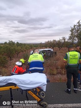 Accidente de tráfico en la N-232, en el término municipal de Calahorra. El accidente se ha saldado con tres personas heridas con pronóstico reservado que han requerido de traslado en ambulancia hasta el Hospital de Calahorra