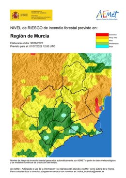 Mapa de riesgo forestal de la Región de Murcia