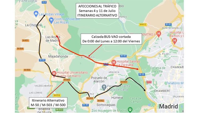 El BUS-VAO de la A-6 sufrirá cortes al tráfico por obras de rehabilitación del firme