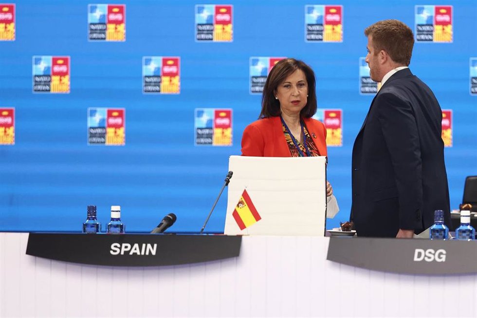 La ministra de Defensa, Margarita Robles, en la reunión del Consejo del Atlántico Norte a nivel de Jefes de Estado y de Gobierno, durante la primera jornada de la Cumbre de la OTAN 2022 en el Recinto Ferial IFEMA MADRID
