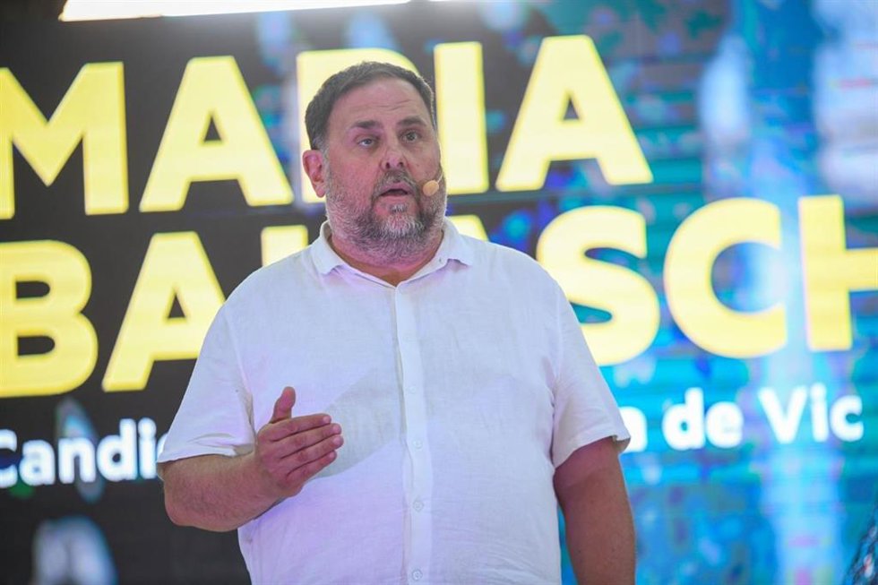 El líder de ERC, Oriol Junqueras, en la presentación de Maria Balasch como candidata del partido a la Alcaldía de Vic (Barcelona).