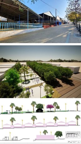 En la imagen, el estado actual del Paseo de la Feria y cómo quedará tras la intervención acordada entre el Ayuntamiento y las partes implicadas.