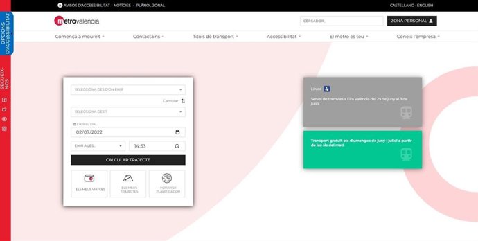 Nueva página web de Metrovalencia