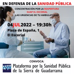Plataforma por la Sanidad Pública del Guadarrama convoca concentración para evitar el cierre del SUAP de El Escorial